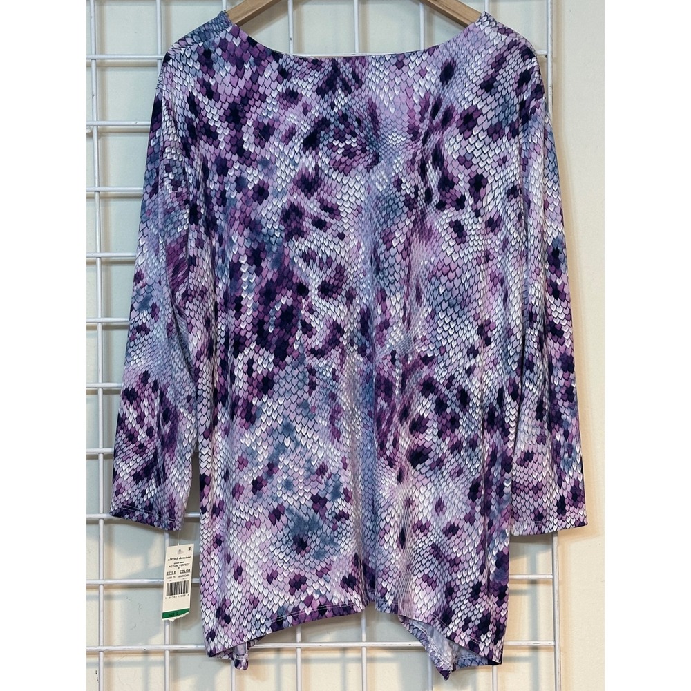 Alfred Dunner Women's Purple Snake Print Tunic Top 3/4 Sleeve Size Large - Picture 3 of 8